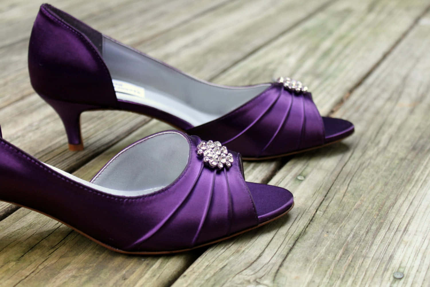 purple shoes, shiny purple satin peep-toe heels, crystal embellishments, HD Desktop Wallpaper
