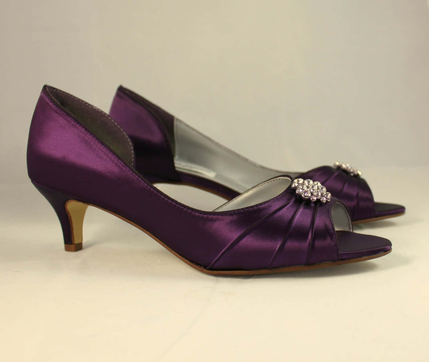purple shoes, shiny purple satin peep-toe heels, crystal embellishments, HD Desktop Wallpaper