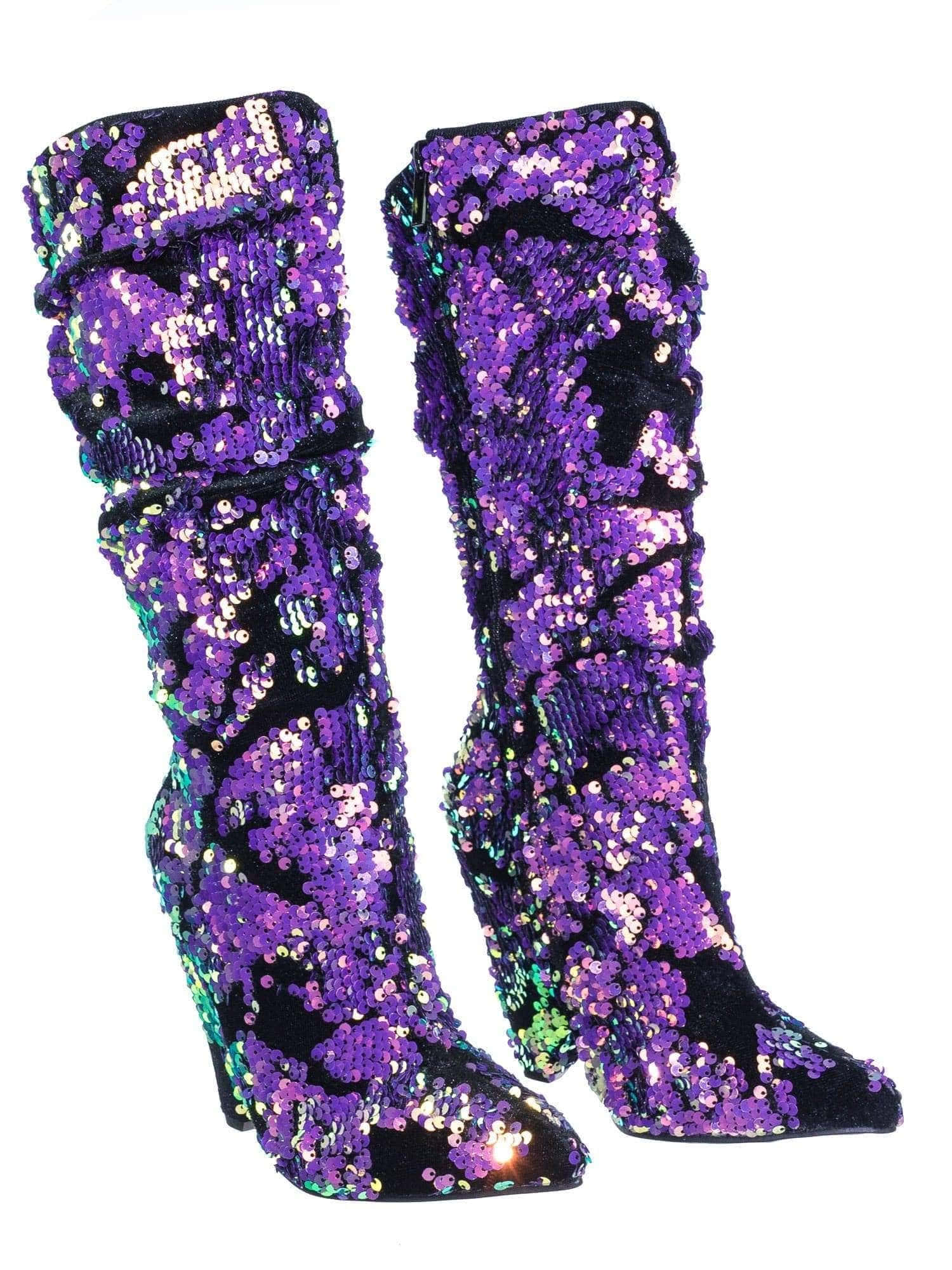 Purple Shoes, shimmering purple sequin boots, ruched cuffs, Full HD Phone Wallpaper