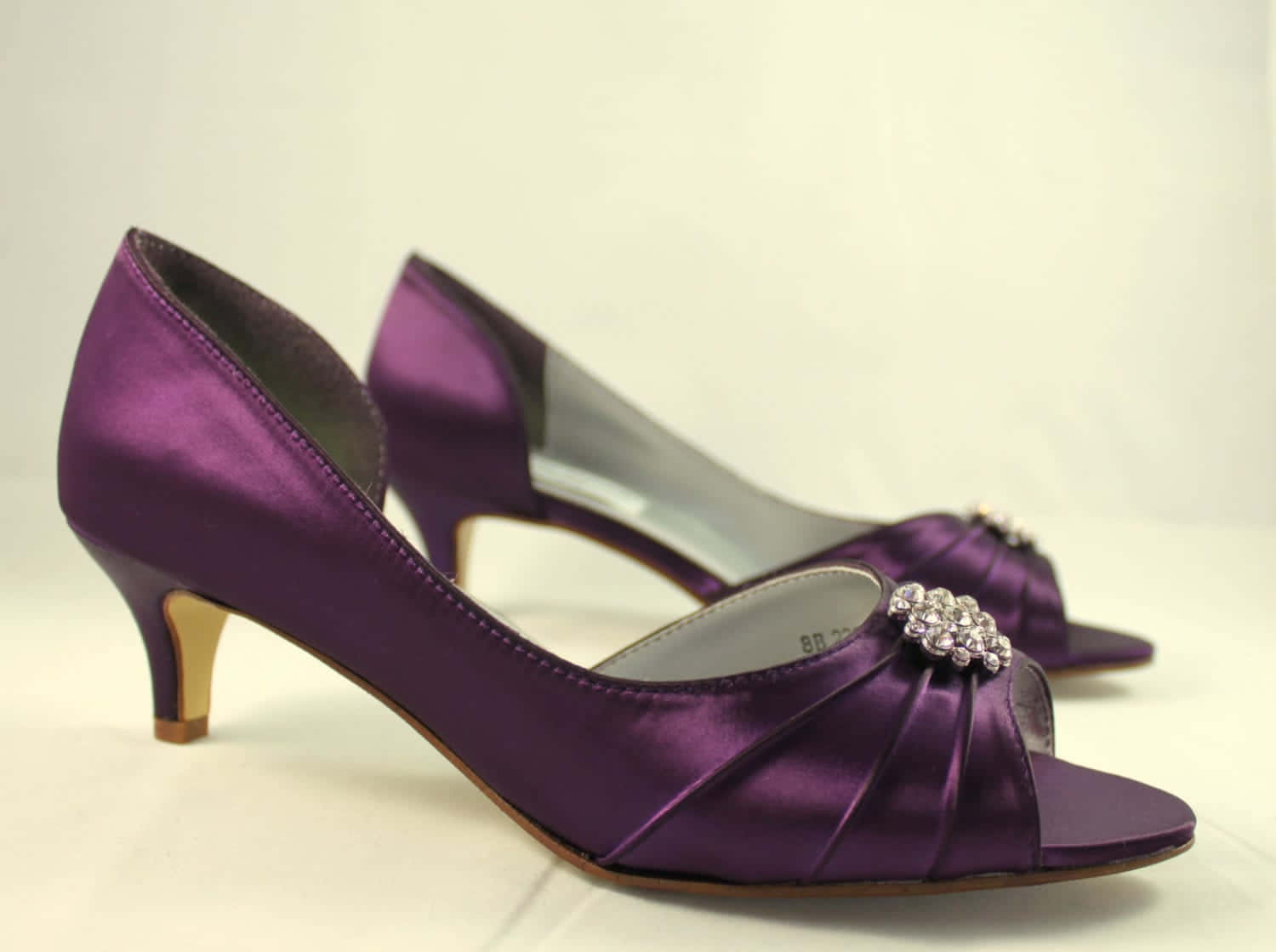purple shoes, shiny purple satin peep-toe heels, crystal embellishments, HD Desktop Wallpaper