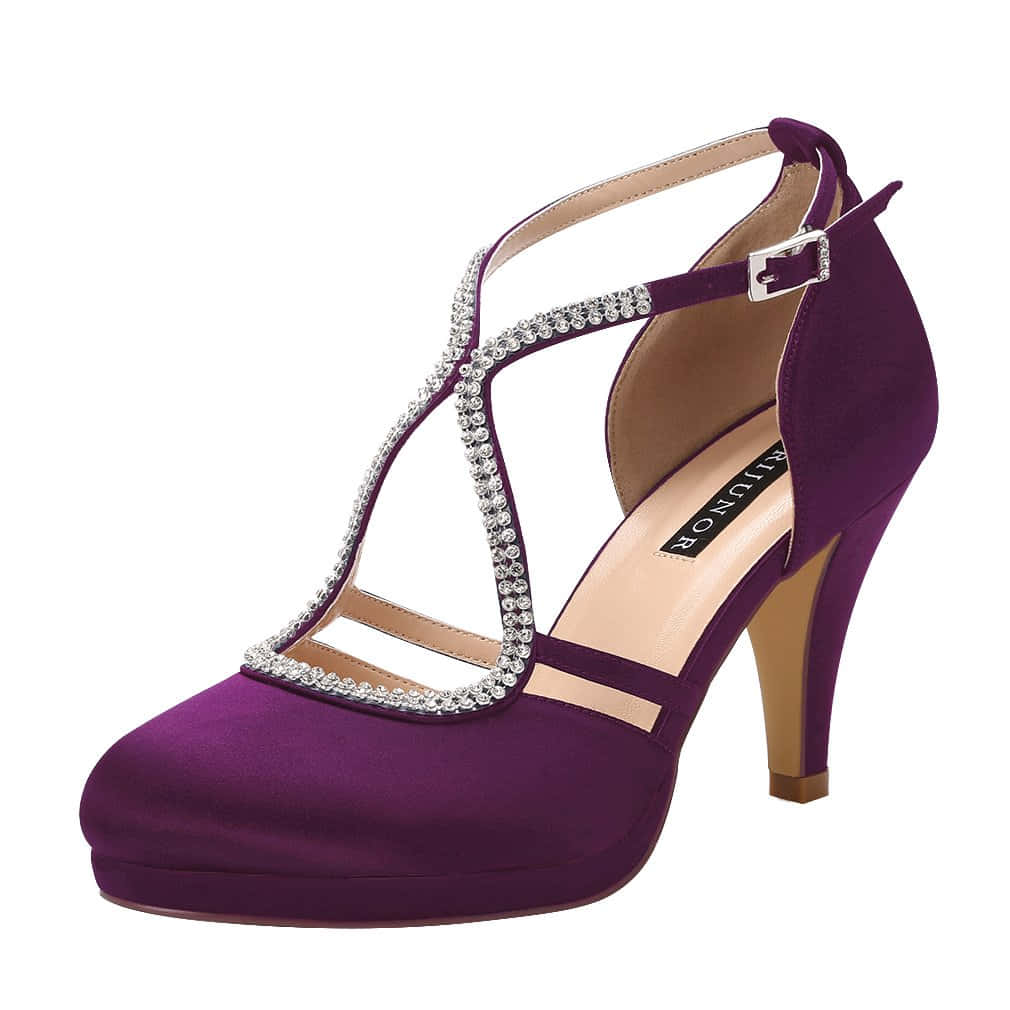purple satin high-heeled shoe, sparkling rhinestones, T-strap, SD Desktop Wallpaper