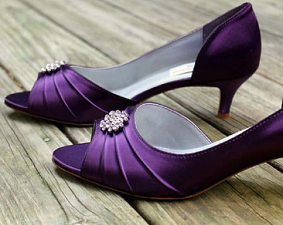 Purple Shoes, shimmering purple satin peep-toe heels, jeweled embellishments, SD Desktop Wallpaper