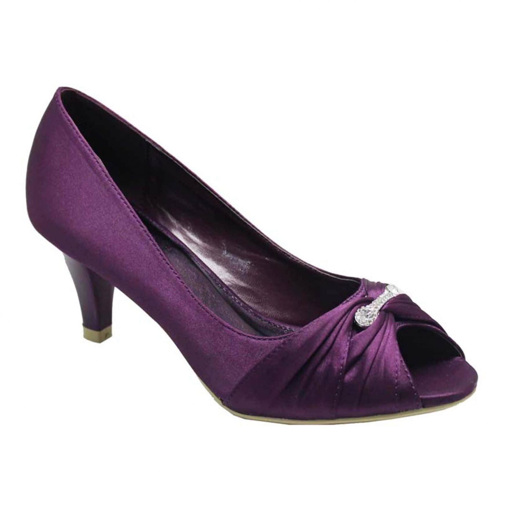 purple satin peep-toe pump, jeweled buckle, low heel, HD Desktop Wallpaper