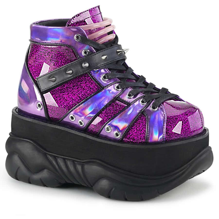 purple shoes, high-top platform sneaker, glittering purple iridescent panels, SD Desktop Wallpaper