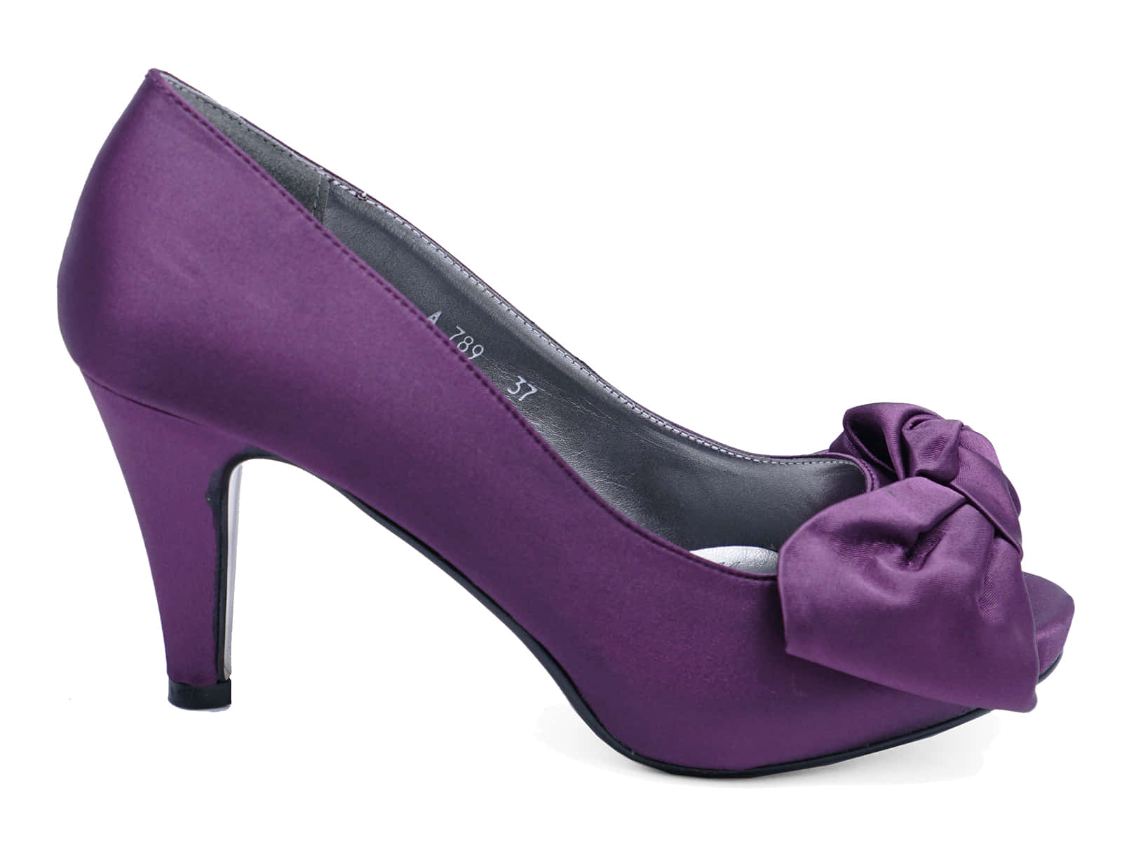 purple satin pump, large bow on the toe, medium heel, HD Desktop Wallpaper