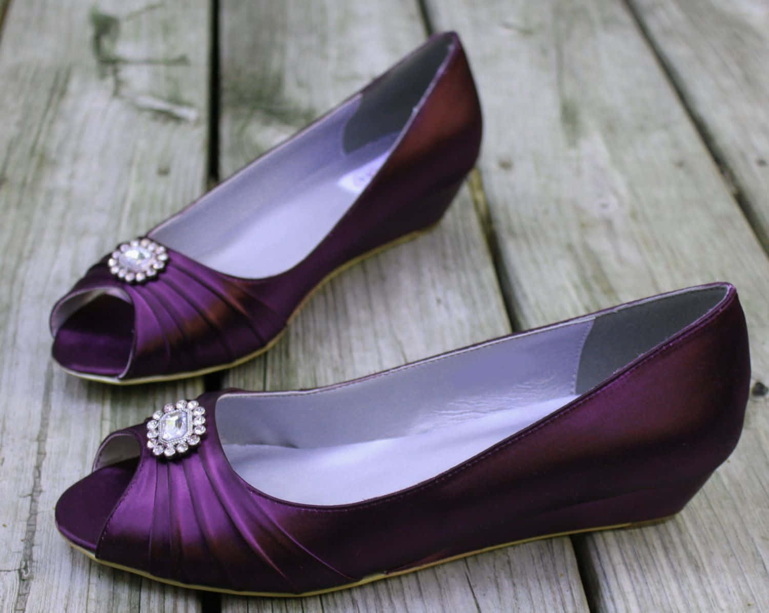 purple shoes, shiny purple satin, peep-toe wedge, HD Desktop Wallpaper