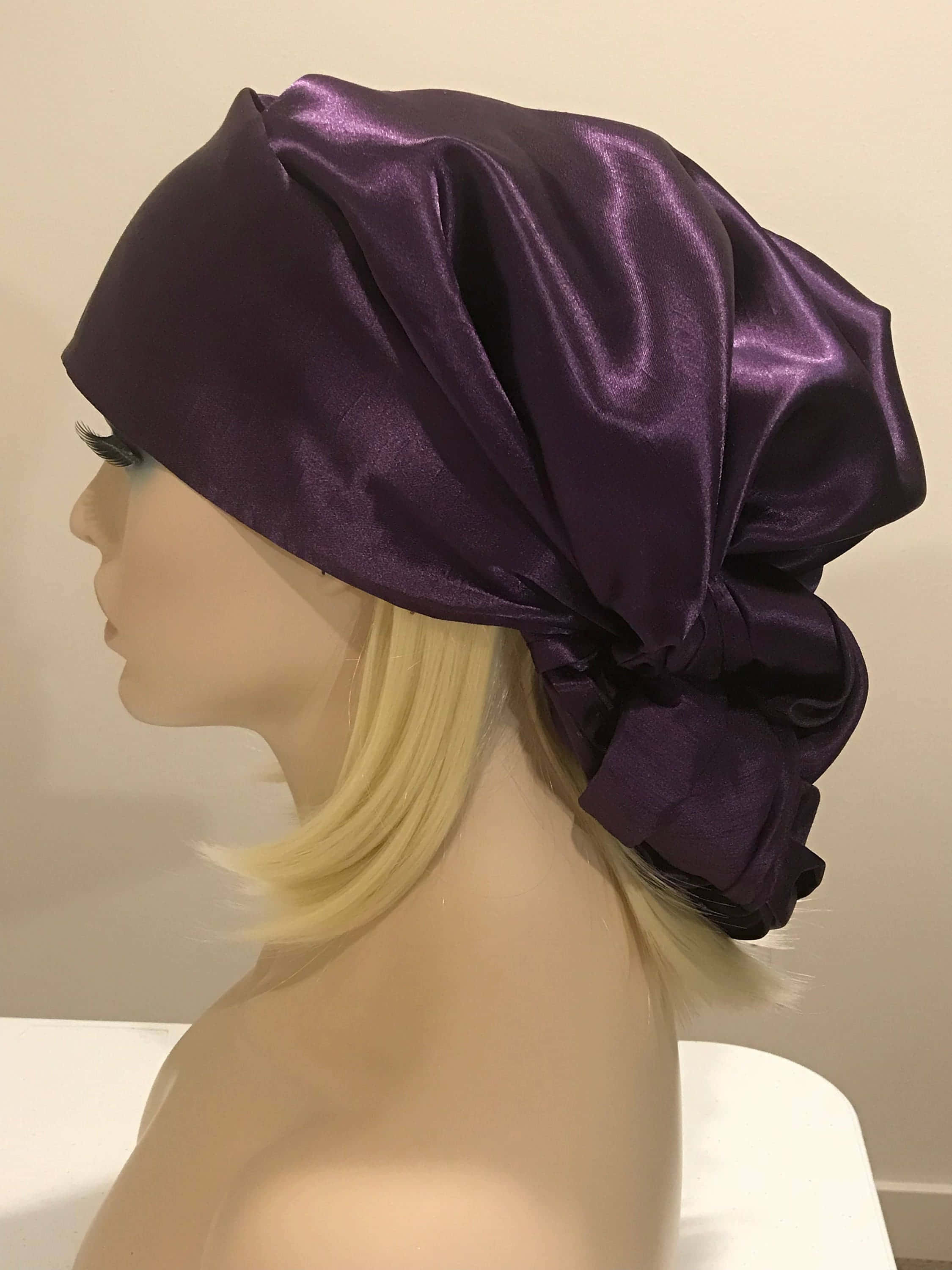 purple scarf, deep purple satin, blonde hair, 2K Phone Wallpaper
