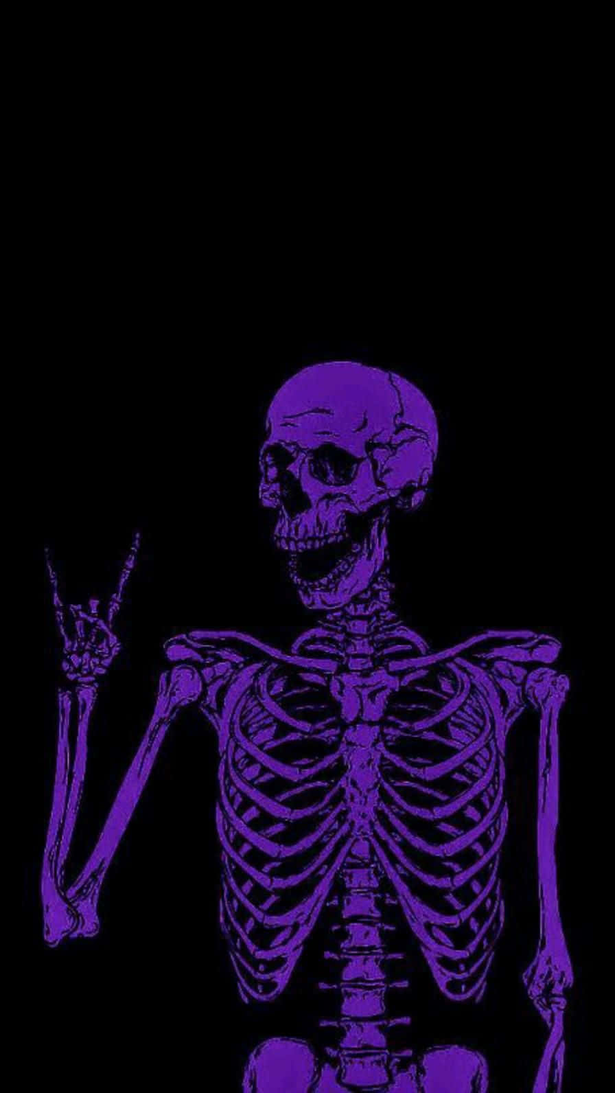 Purple Skeleton Aesthetic, glowing purple skeleton, rock hand gesture, HD Phone Wallpaper