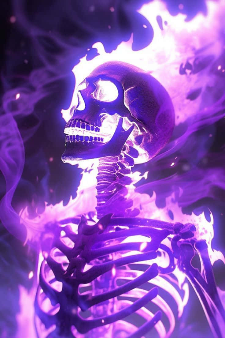 vibrant purple skeleton, glowing purple, swirling flames, SD Phone Wallpaper