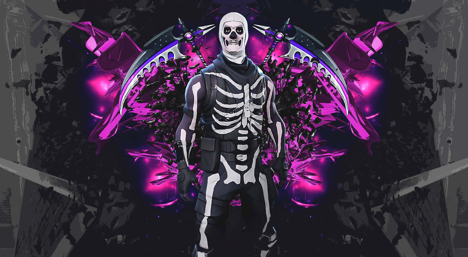 Purple Skeleton Warrior, glowing purple scythe, black and white armor, Full HD Desktop Wallpaper