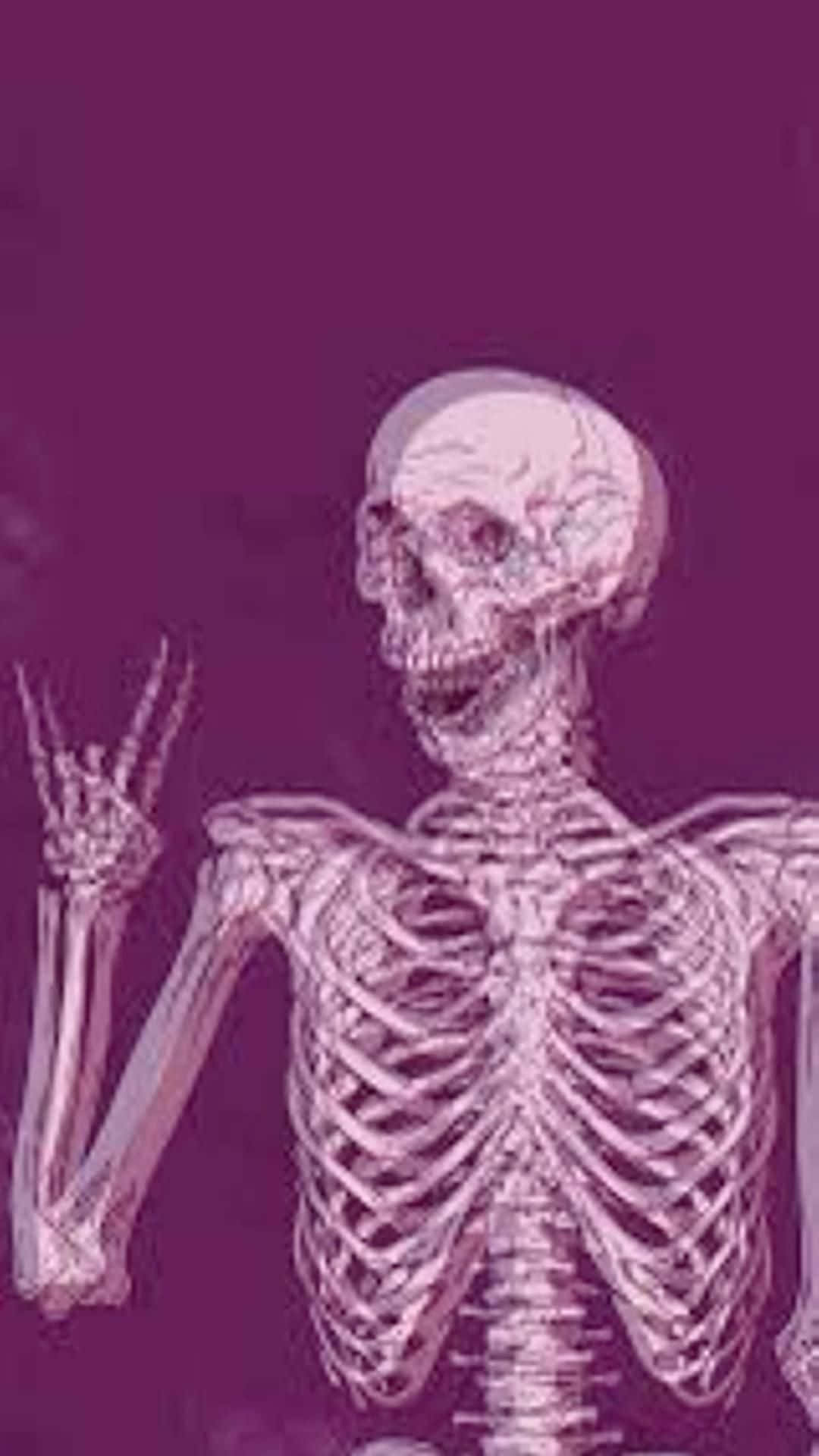 Purple Skeleton, cheerful grin, raised hand, Full HD Phone Wallpaper