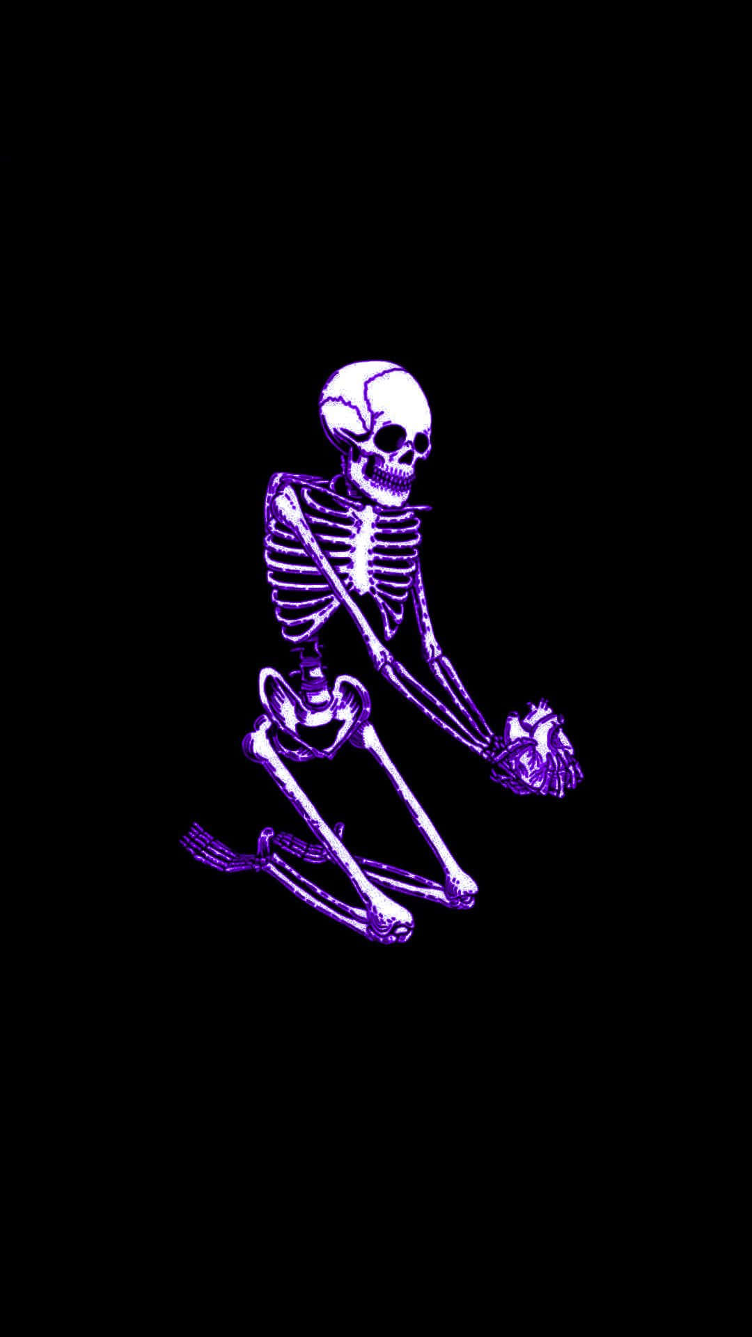 Purple Skeleton, glowing purple, kneels, Full HD Phone Wallpaper