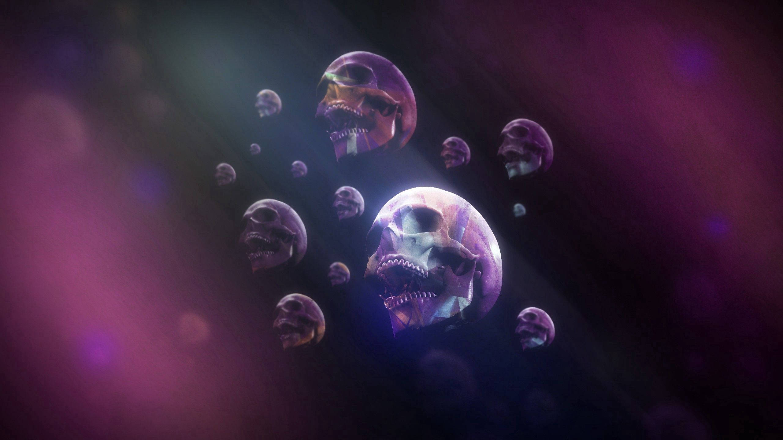violet skull, glowing purple, blue highlights, 2K Desktop Wallpaper