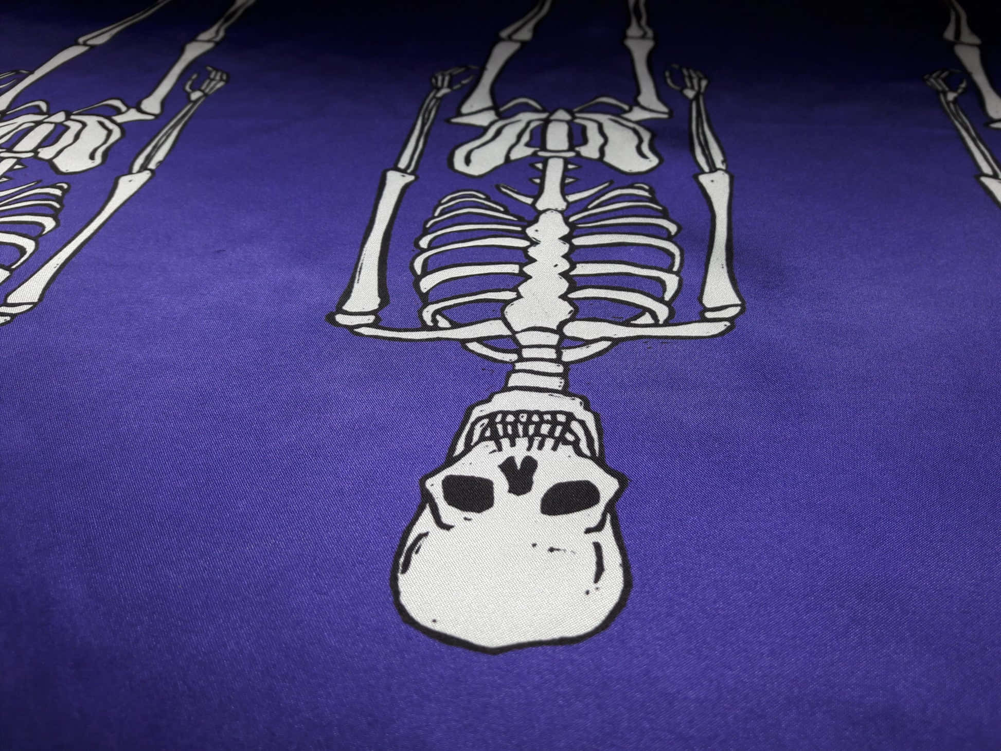 purple skeleton, white cartoon skeletons, black outlines, Full HD Desktop Wallpaper