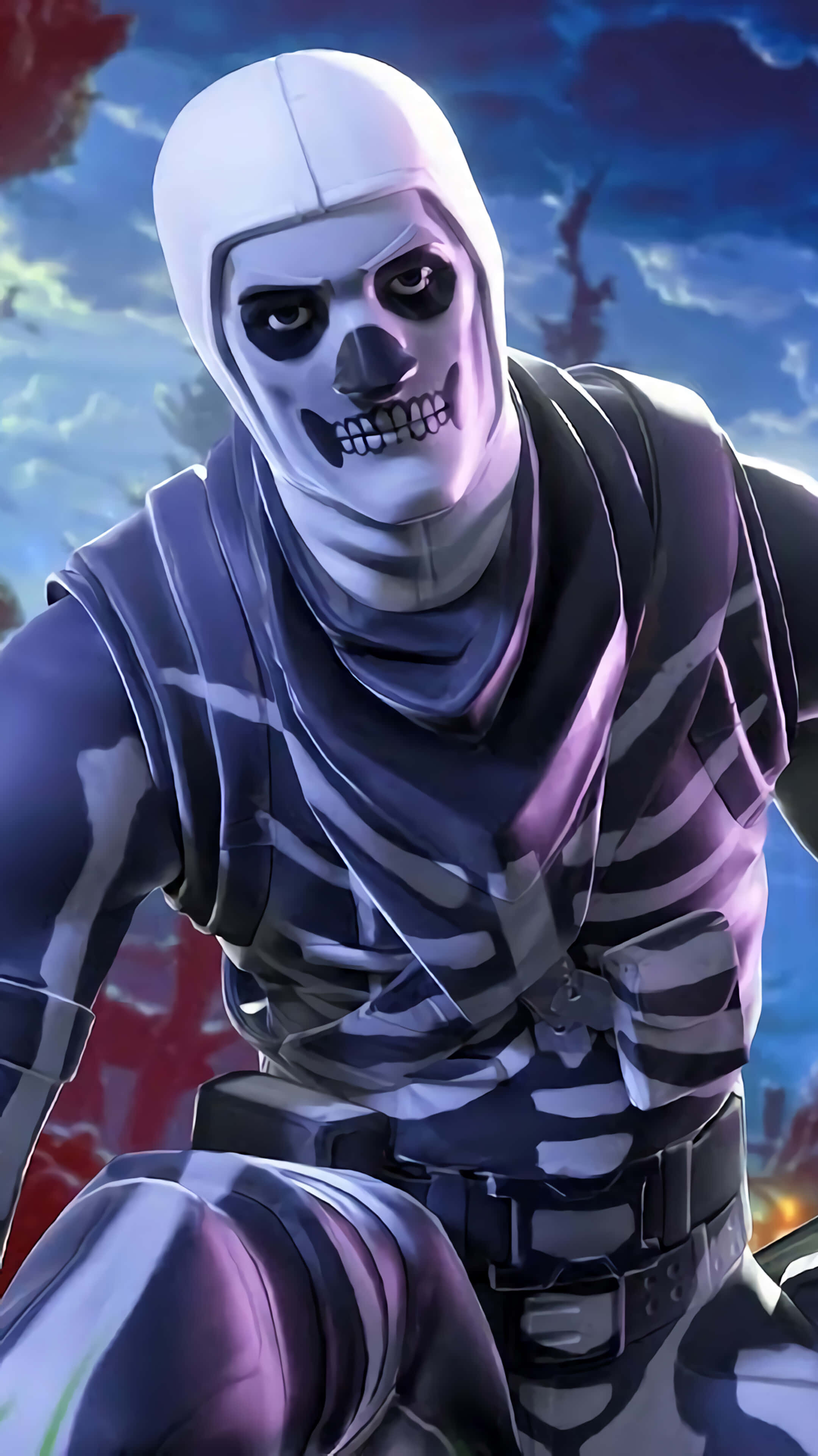 Purple Skull Trooper, white hood, striped armor, 4K Phone Wallpaper