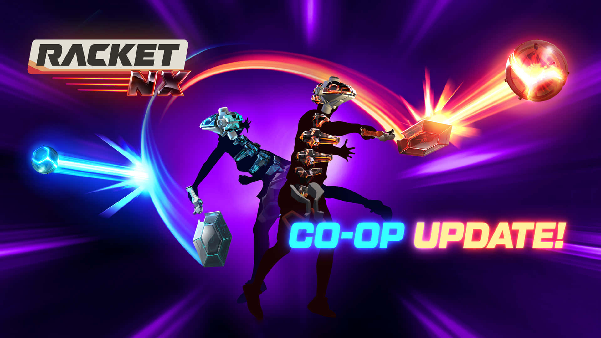 Purple Skull Trooper, glowing energy rackets, vibrant purple and pink neon background, Full HD Desktop Wallpaper