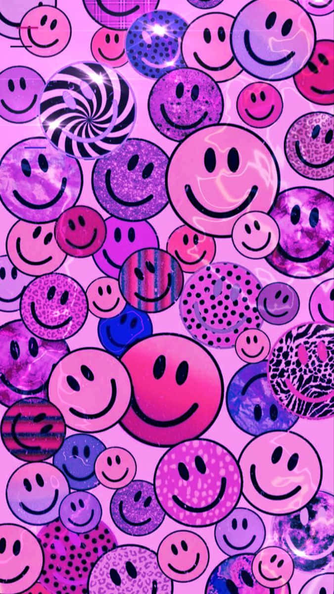Purple Smiley Face, glitter swirls, playful digital collage, SD Phone Wallpaper