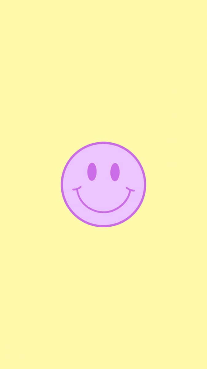 Purple Smiley Face, yellow background, thin outline, SD Phone Wallpaper