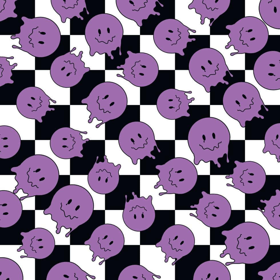 Purple Smiley Face, black and white checkerboard pattern, dripping, SD Desktop Wallpaper