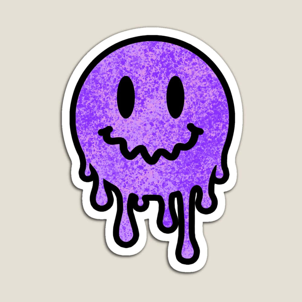 Purple Melting Smiley Sticker, purple dripping smiley face, black outline, SD Desktop Wallpaper