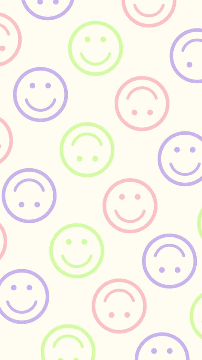 colorful smiley faces pattern, pastel-colored smiley faces, soft pink, SD Phone Wallpaper