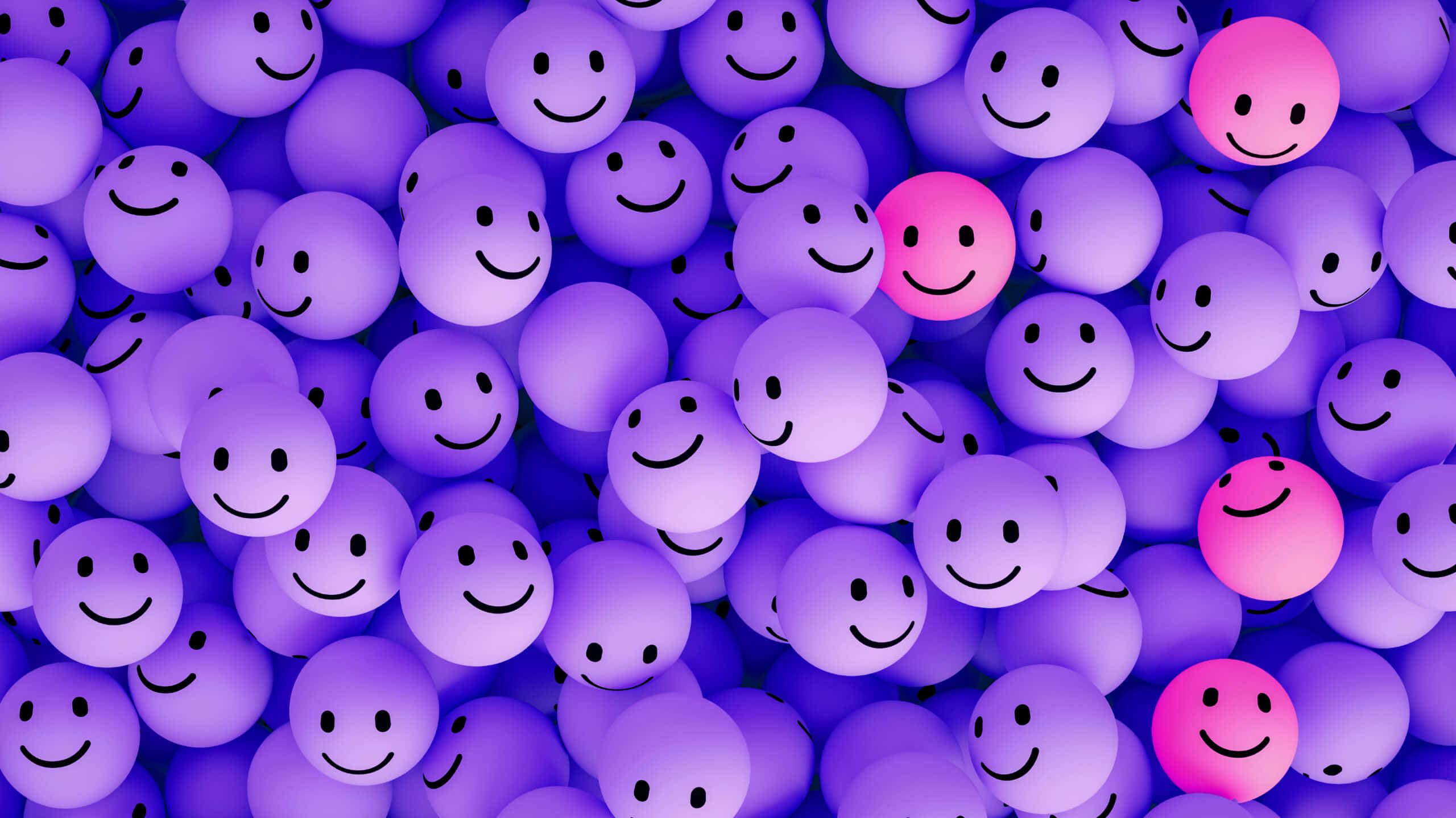 Purple Smiley Faces Sea, purple smiley balls, glowing pink ones, 2K Desktop Wallpaper