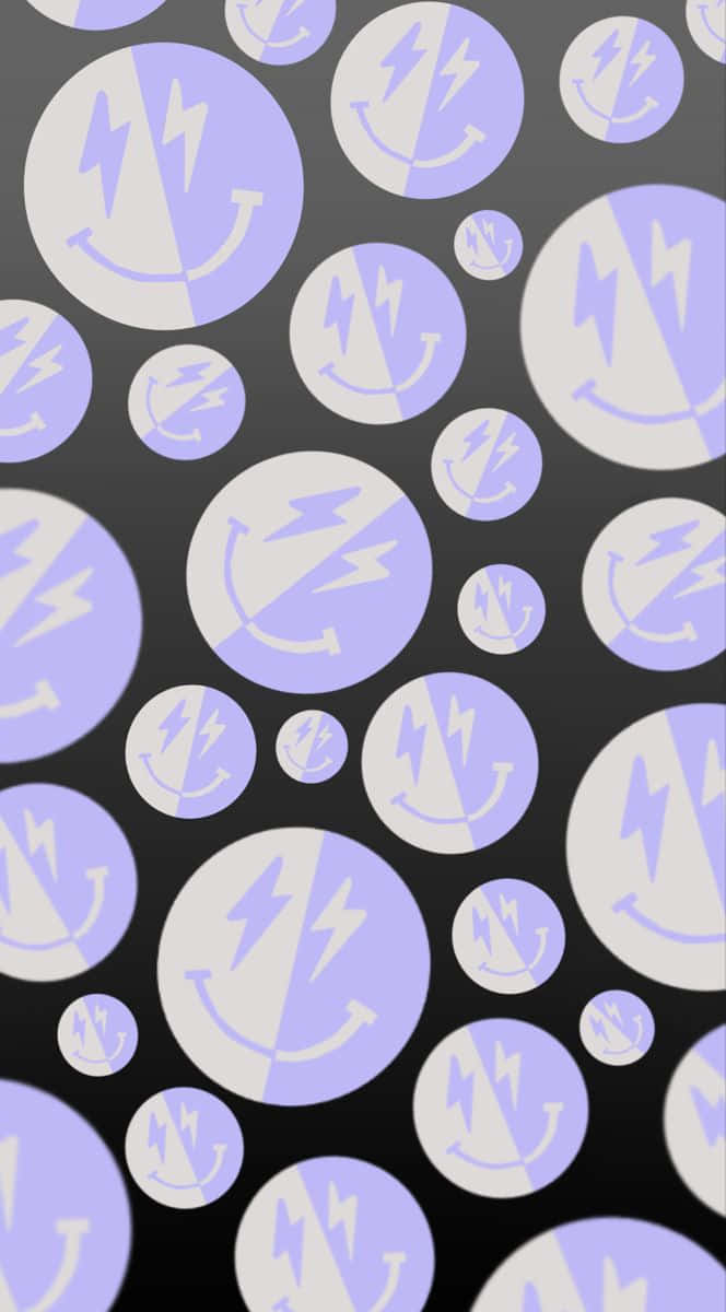 purple smiley face, lightning bolts, circular icons, SD Phone Wallpaper