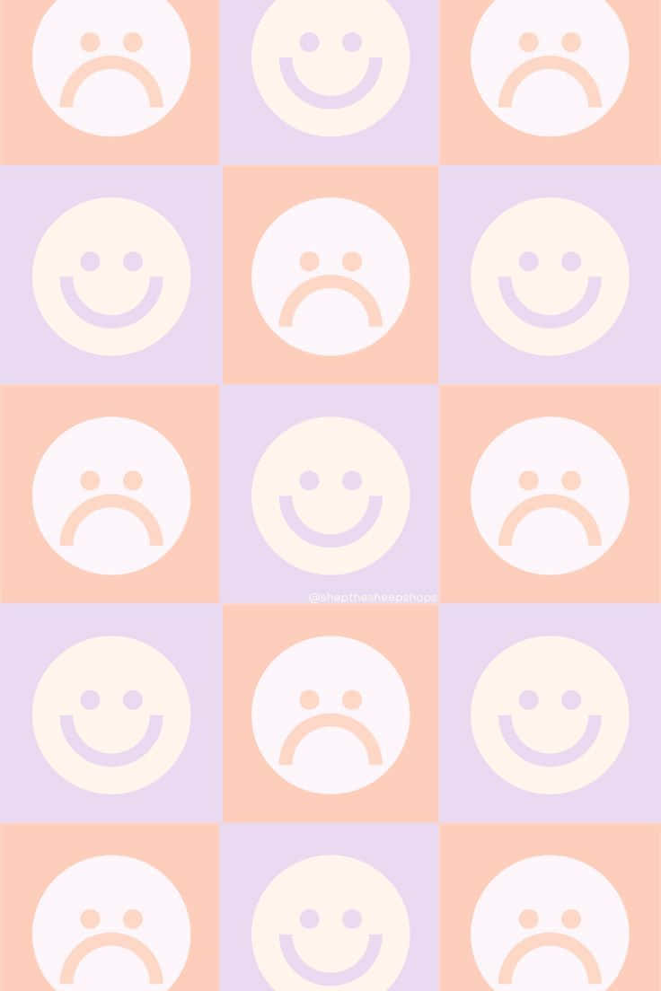 Purple Smiley Face, pastel-colored squares, smiling or frowning face, SD Phone Wallpaper