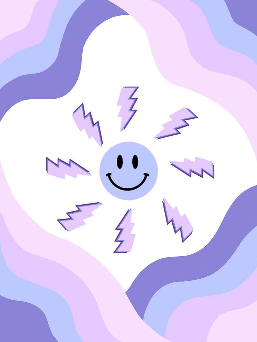 Purple Smiley Face, blue smiley face, purple lightning bolts, SD Phone Wallpaper