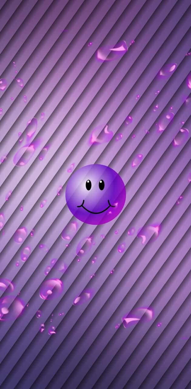 Purple Smiley Face, glowing droplets, diagonally striped purple background, HD Phone Wallpaper