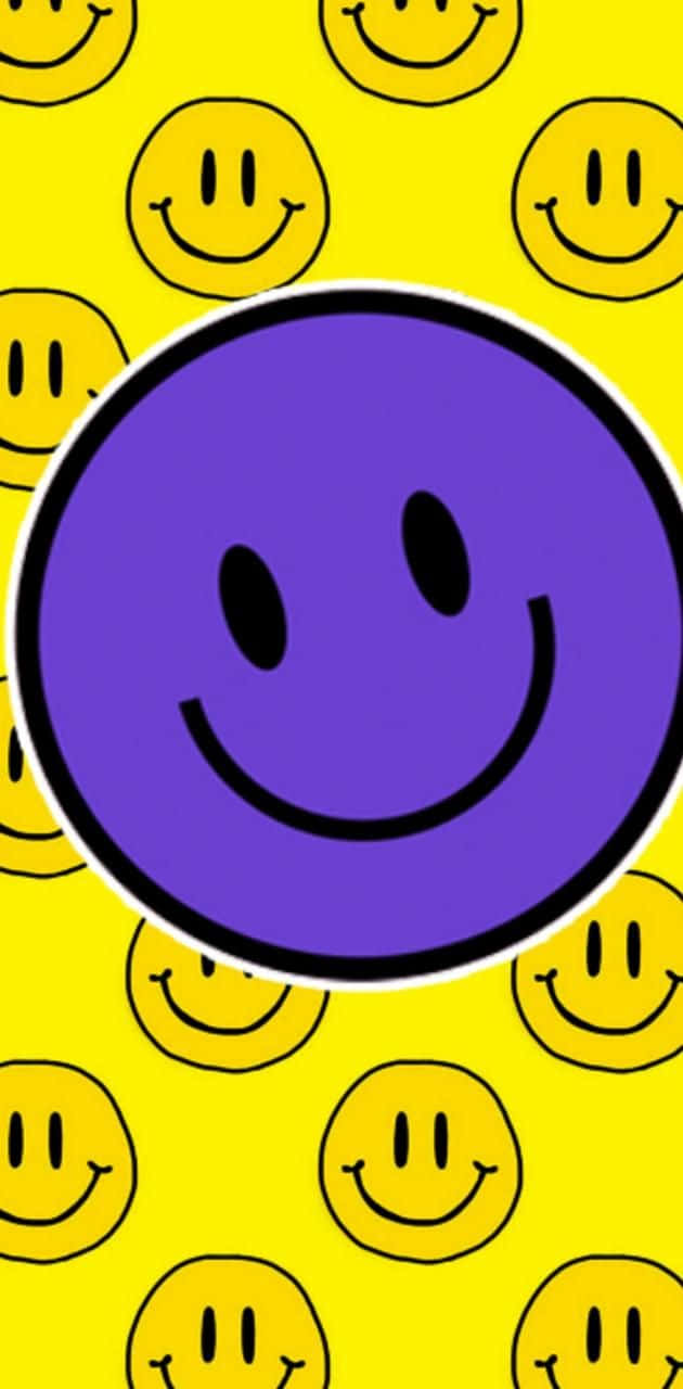 purple smiley face, thick black outline, bright yellow background, HD Phone Wallpaper