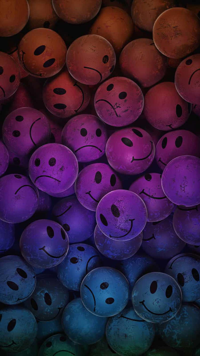 Purple Smiley Face Balls, gradient background, glossy spheres, HD Phone Wallpaper