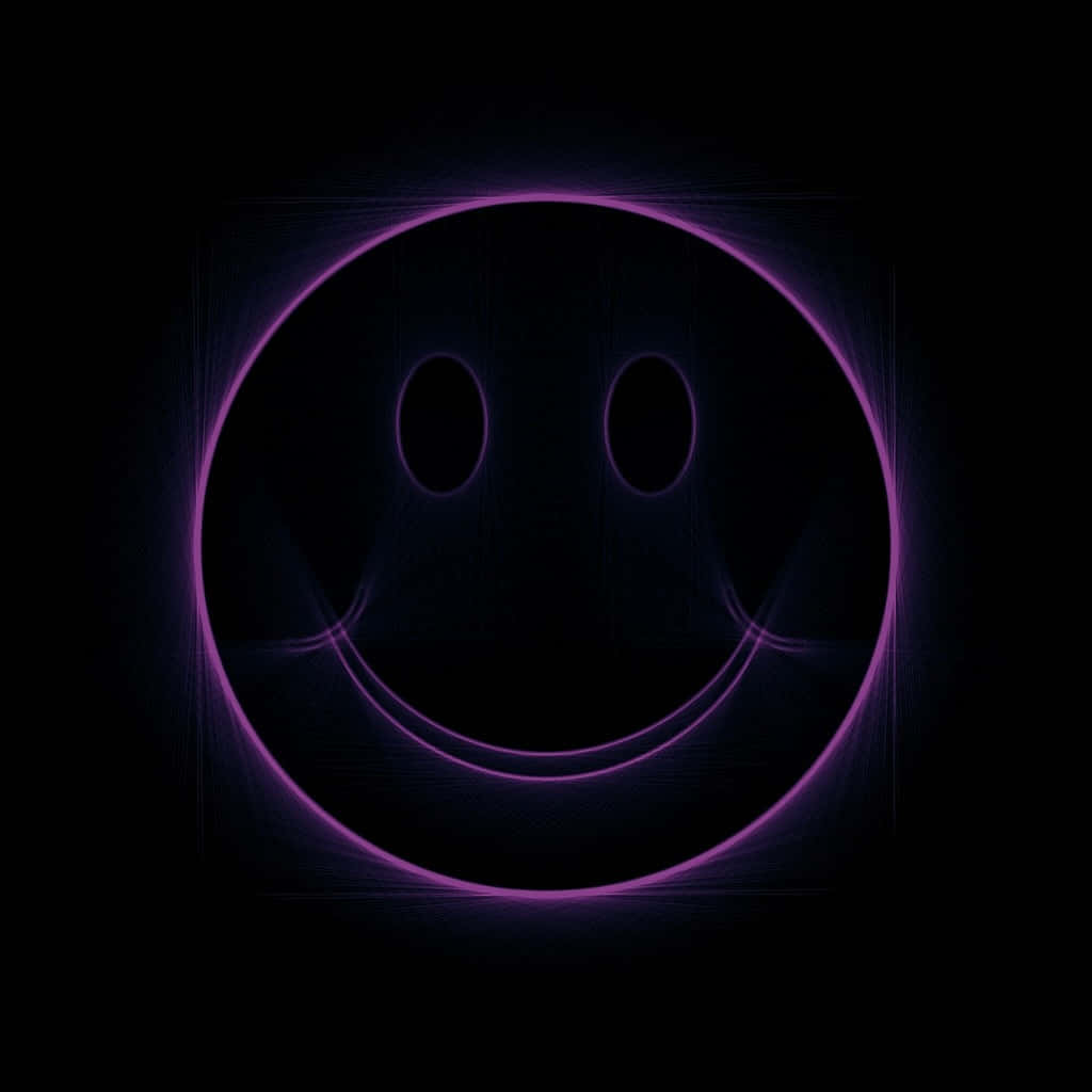glowing purple smiley face, radiant aura, deep black background, SD Desktop Wallpaper