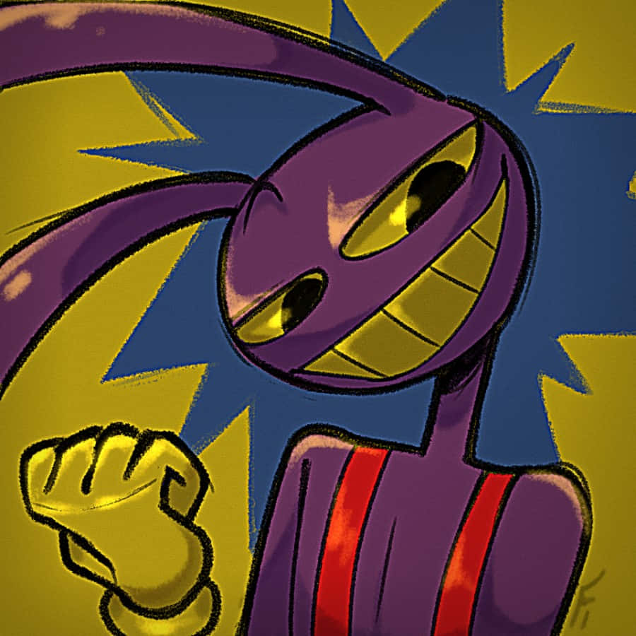 purple cartoon character, wide grin, yellow eyes, SD Desktop Wallpaper