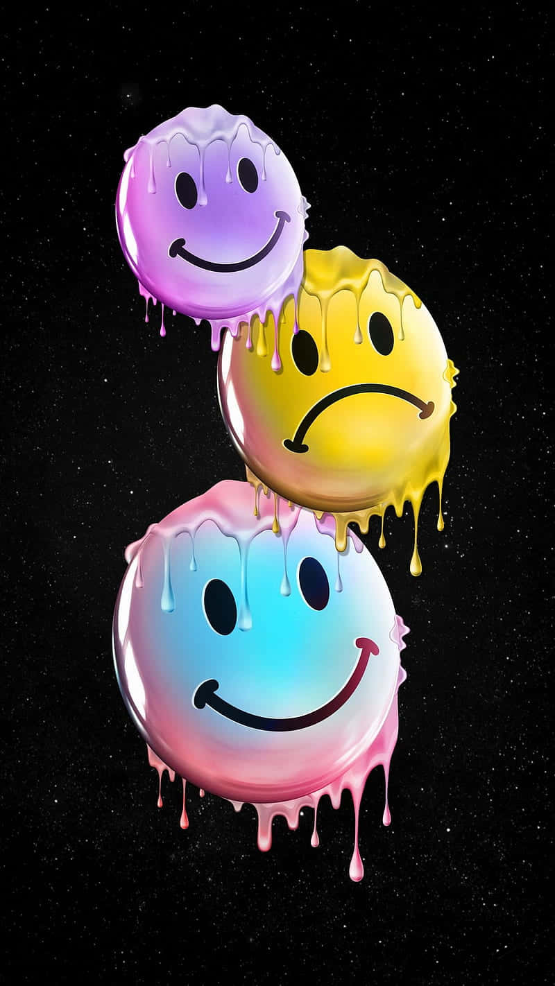 colorful melting smiley faces, glossy, drip, HD Phone Wallpaper