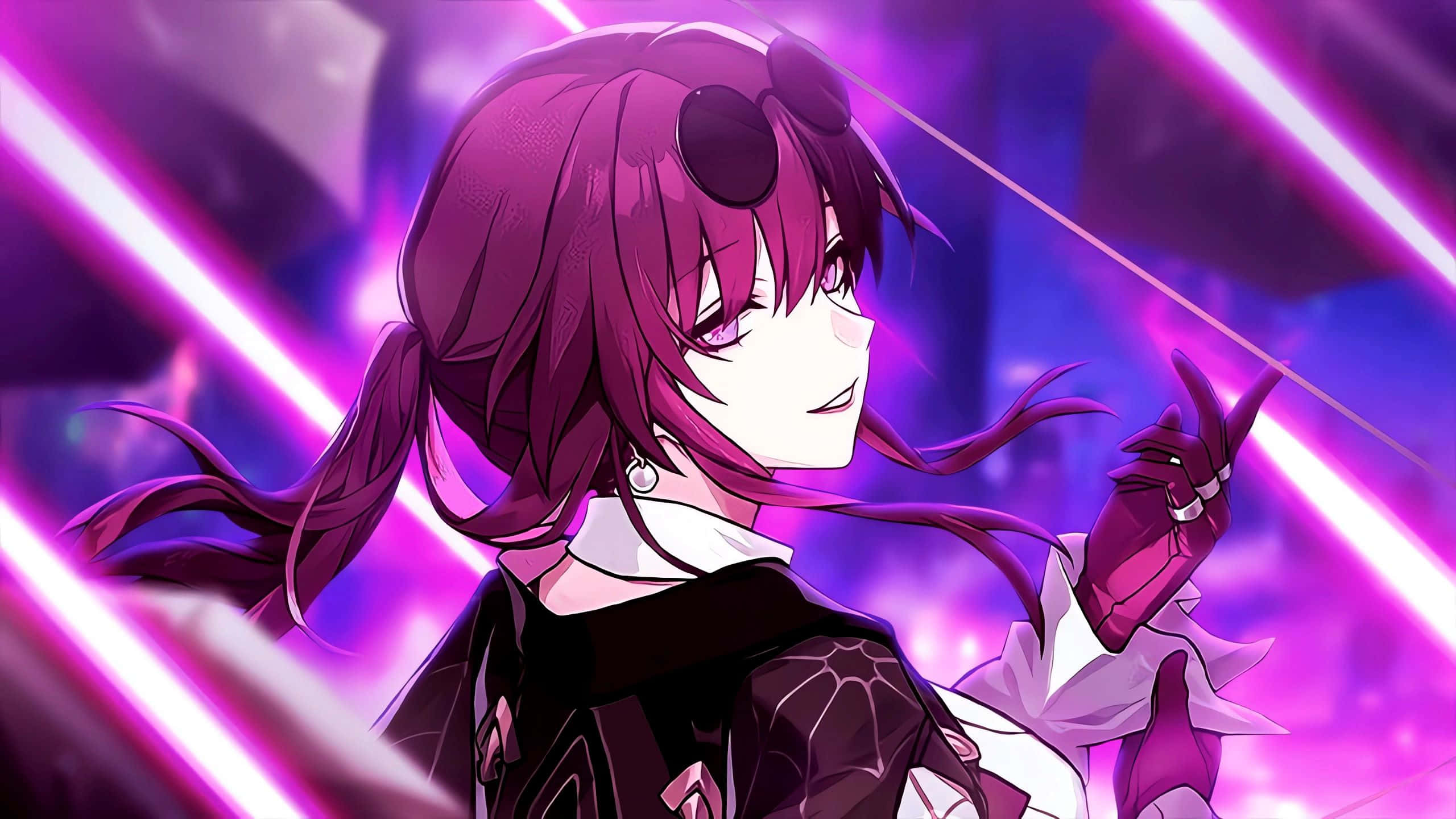 anime girl, magenta hair, goggles, 2K Desktop Wallpaper