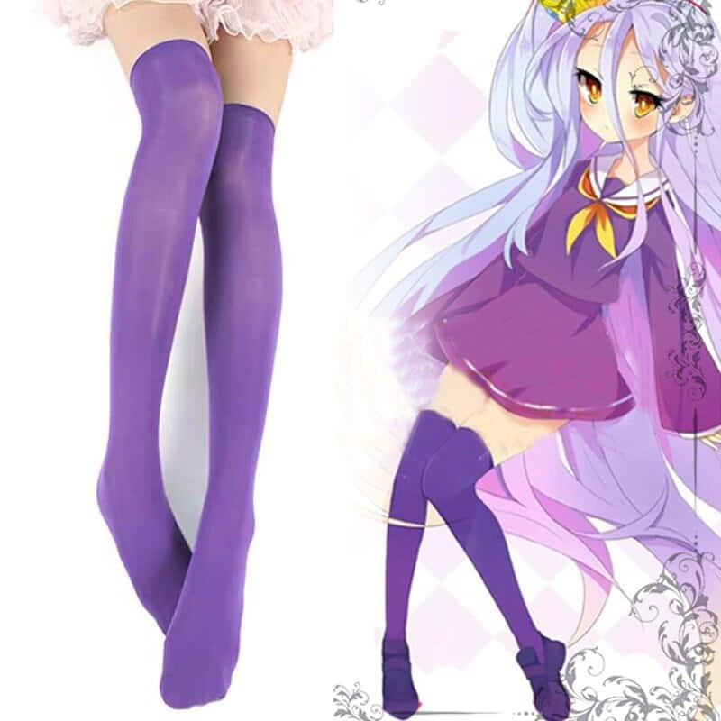 purple socks, sheer purple thigh-high stockings, anime girl, SD Desktop Wallpaper