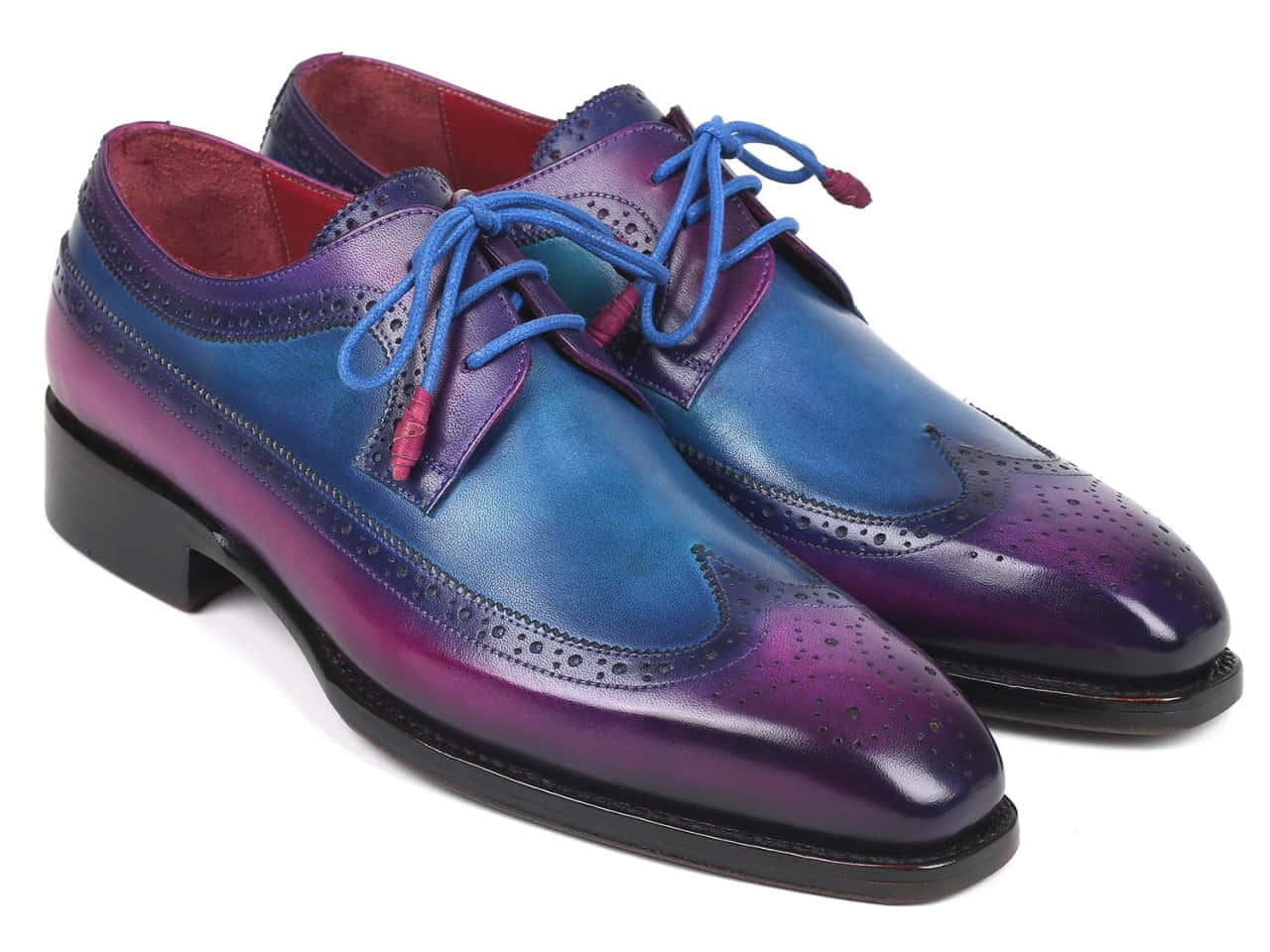 glossy brogue shoes, vibrant blue to purple gradient, contrasting blue laces, HD Desktop Wallpaper