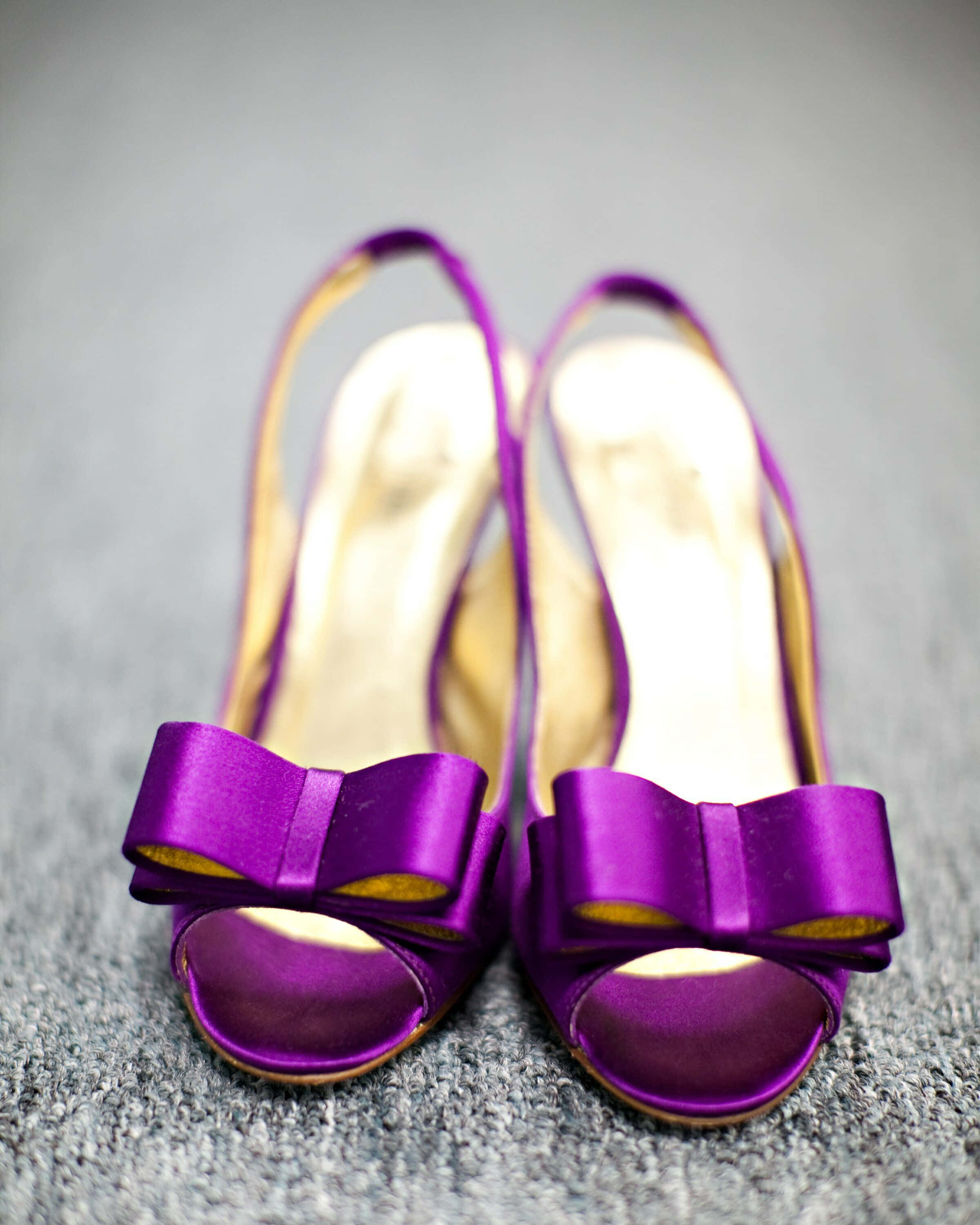vibrant purple satin heels, gold trim, bows, 2K Phone Wallpaper
