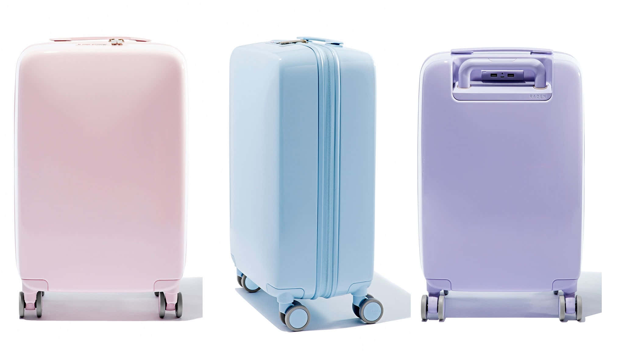 purple luggage, pastel-colored hard-shell suitcases, pink blue, Full HD Desktop Wallpaper