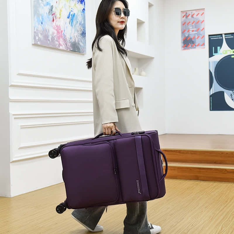 purple suitcase, beige blazer, sunglasses, SD Desktop Wallpaper