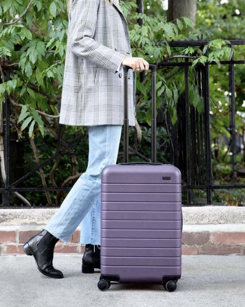 Purple Suitcase, plaid coat, jeans, SD Phone Wallpaper