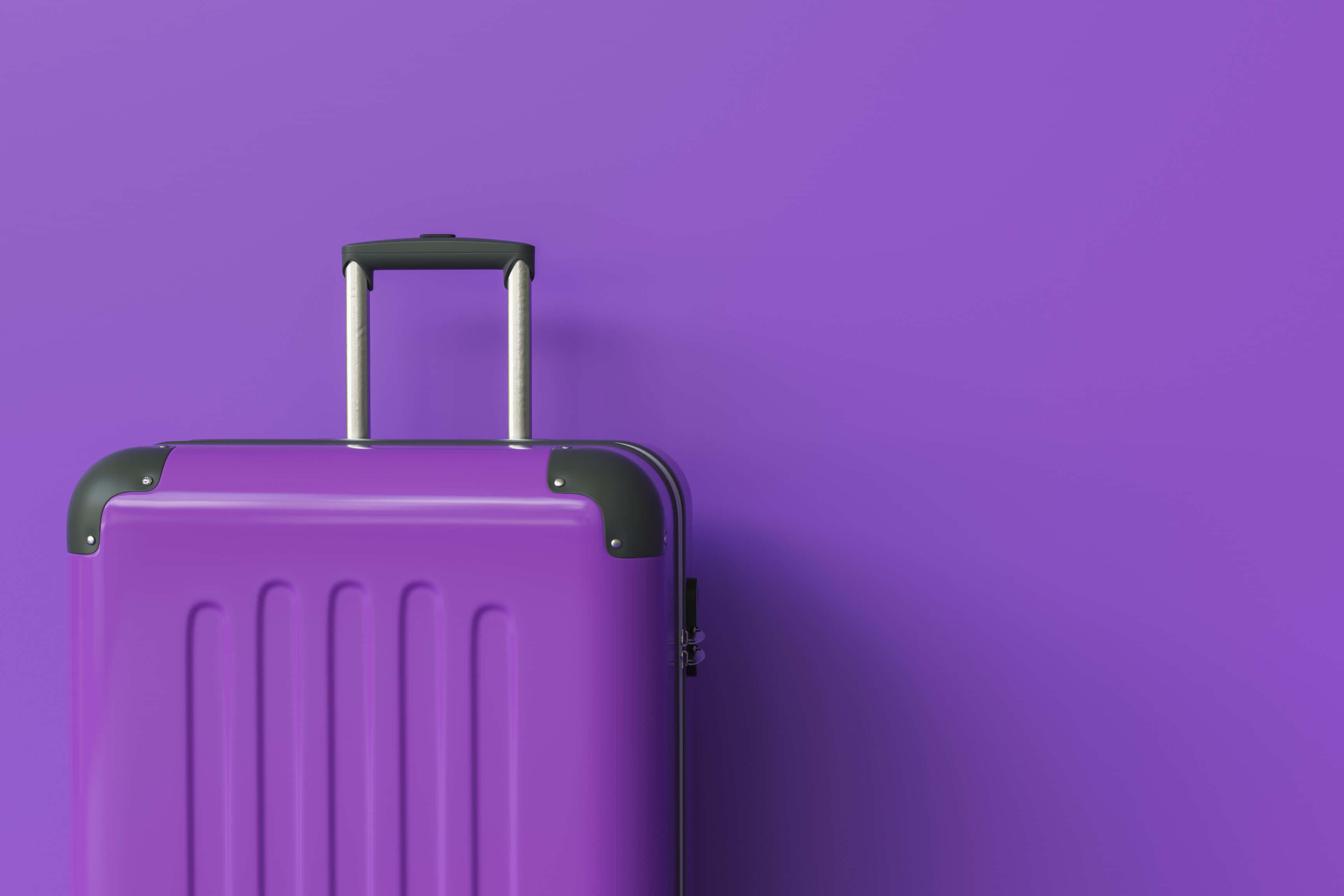 Purple Suitcase, black handle, solid purple background, 2K Desktop Wallpaper