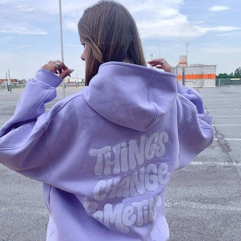 lavender hoodie, THINGS CHANGE, parking lot, SD Desktop Wallpaper
