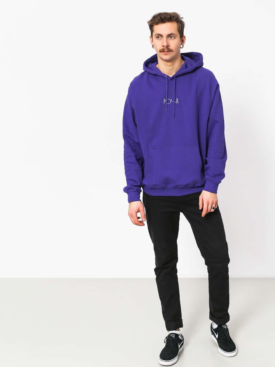 purple sweatshirt, mustache, ear piercings, HD Phone Wallpaper