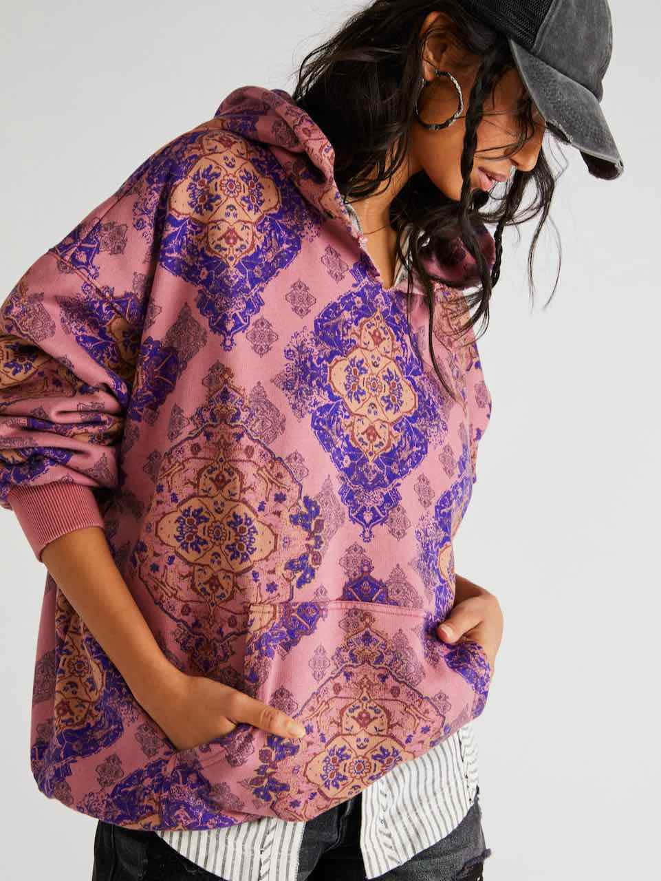 purple sweatshirt, pink and purple patterned hoodie, baseball cap, HD Phone Wallpaper
