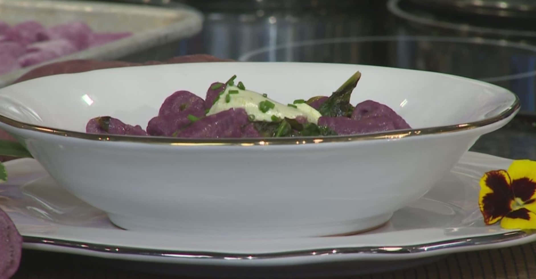 purple sweet potato, white bowl, vibrant purple gnocchi, HD Desktop Wallpaper