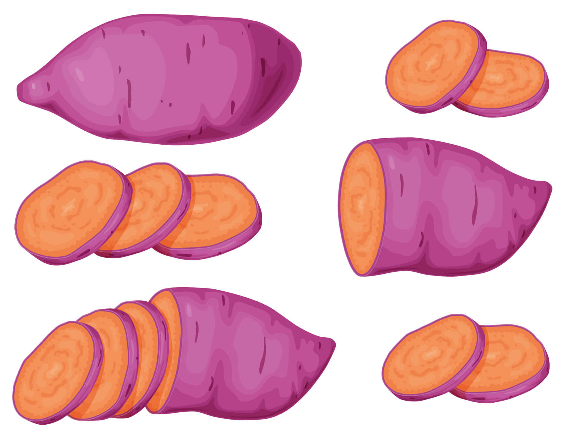 Purple Sweet Potato, whole, sliced, Full HD Desktop Wallpaper