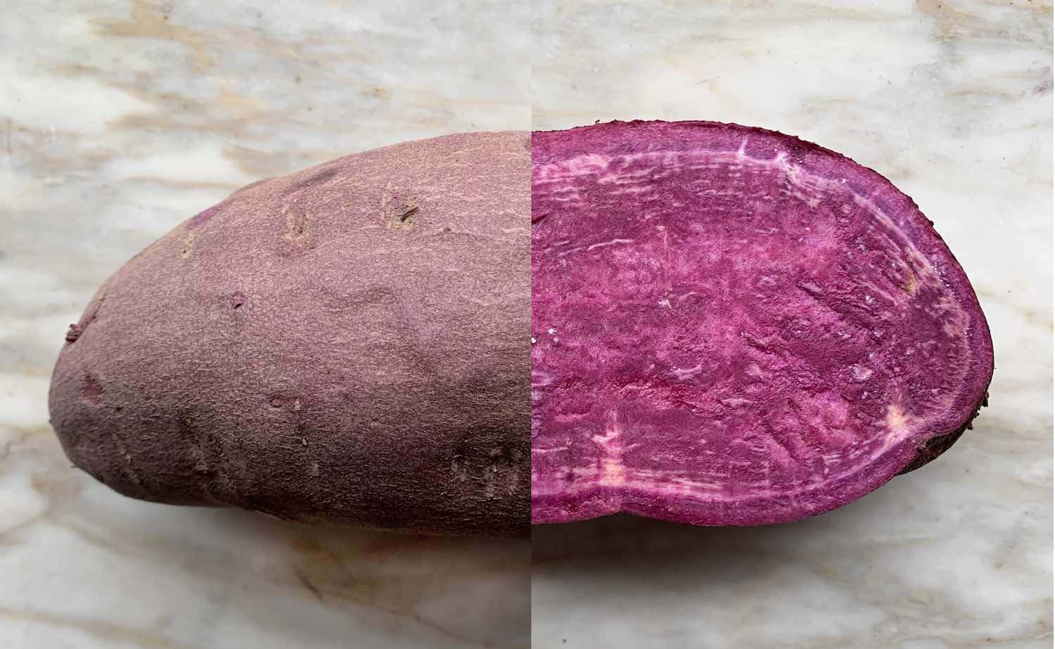 purple sweet potato, magenta flesh, marble surface, HD Desktop Wallpaper
