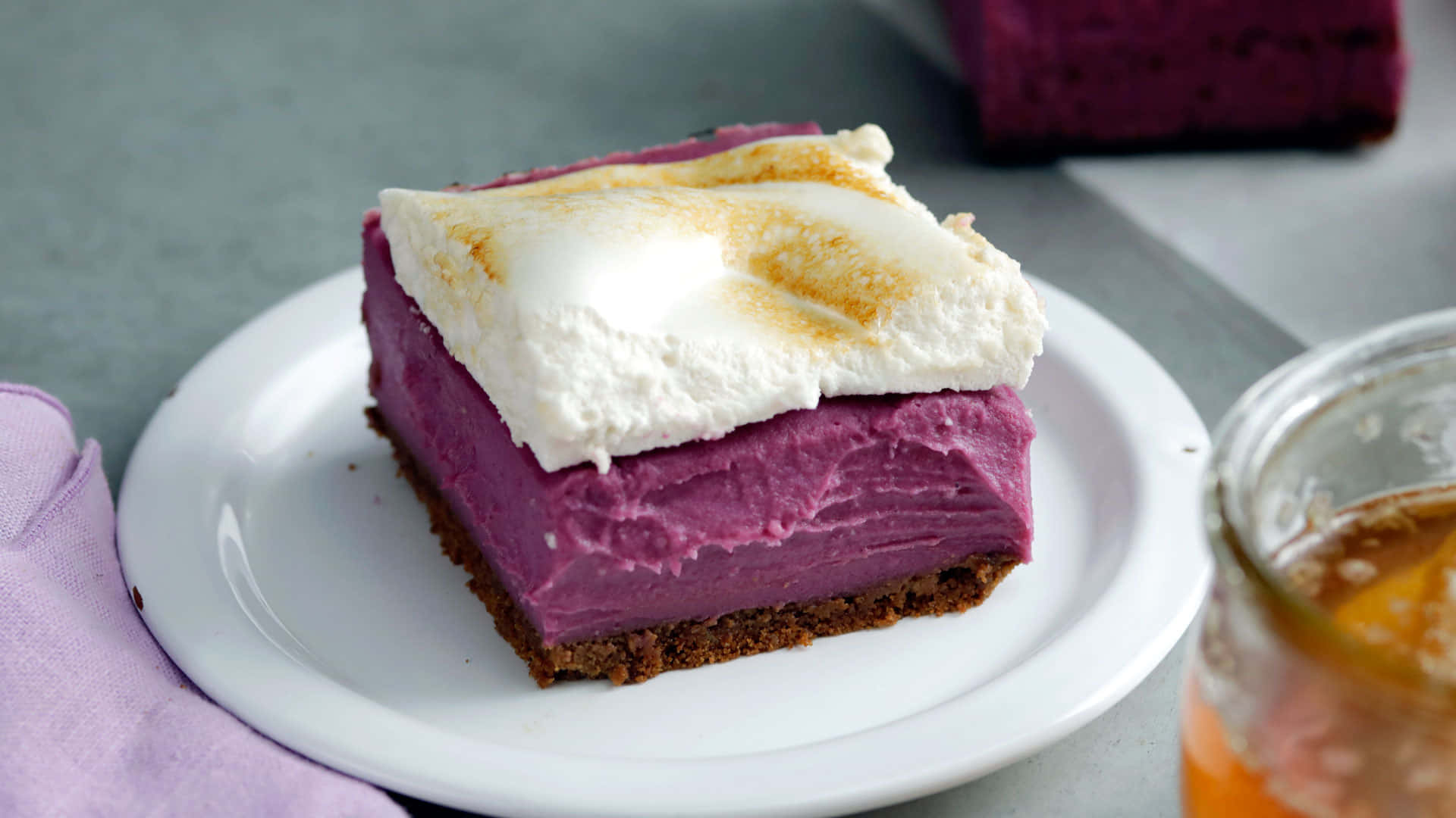 Purple Sweet Potato, vibrant purple dessert, toasted marshmallow topping, Full HD Desktop Wallpaper